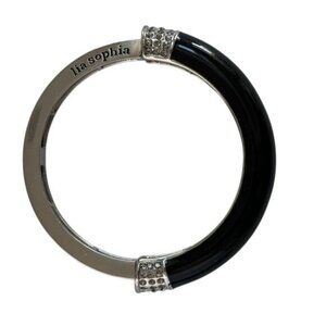 LIA SOPHIA Modern Black Silver Metal Rhinestone Stretch Bangle Bracelet